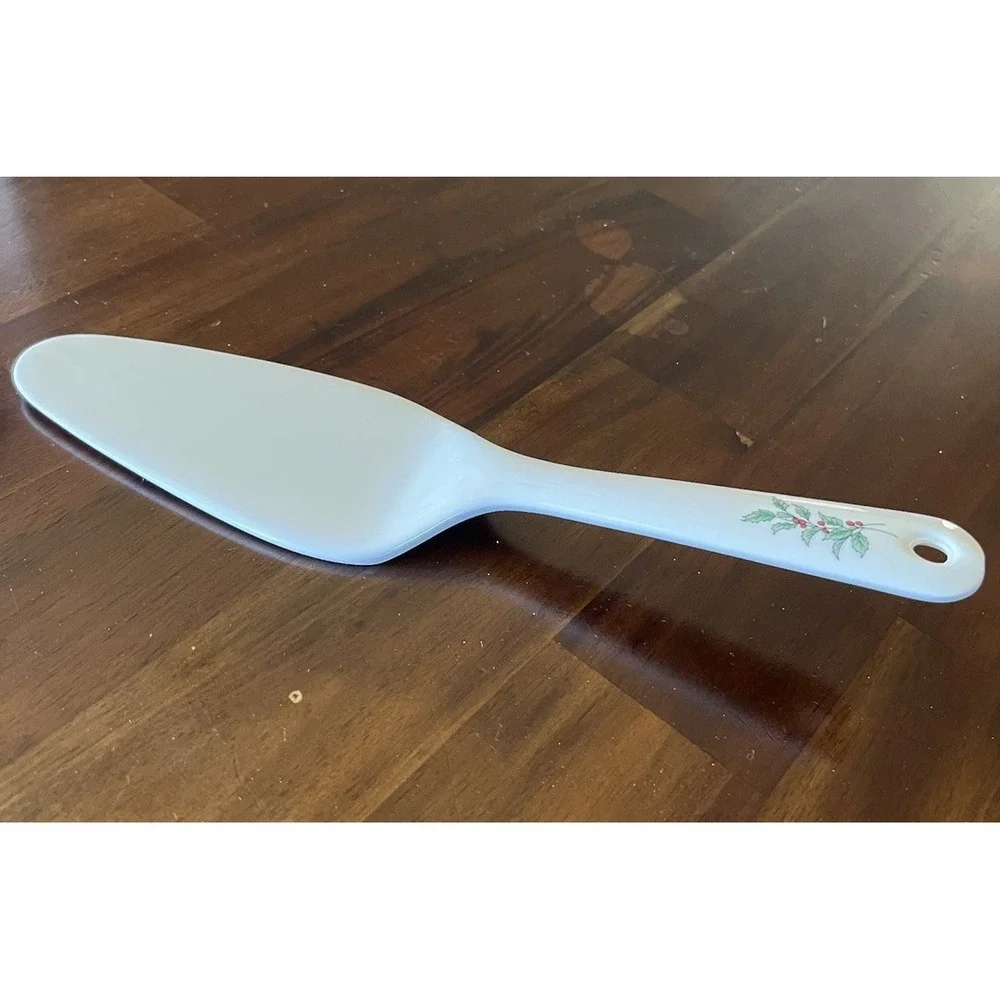 Ceramic Christmas Holly‎ Berry Cake Pie Server White Holiday Dessert Server
